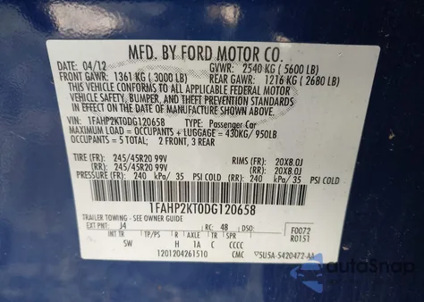 2013 Ford Taurus Sho from USA, damaged, VIN 1FAHP2KT0DG120658